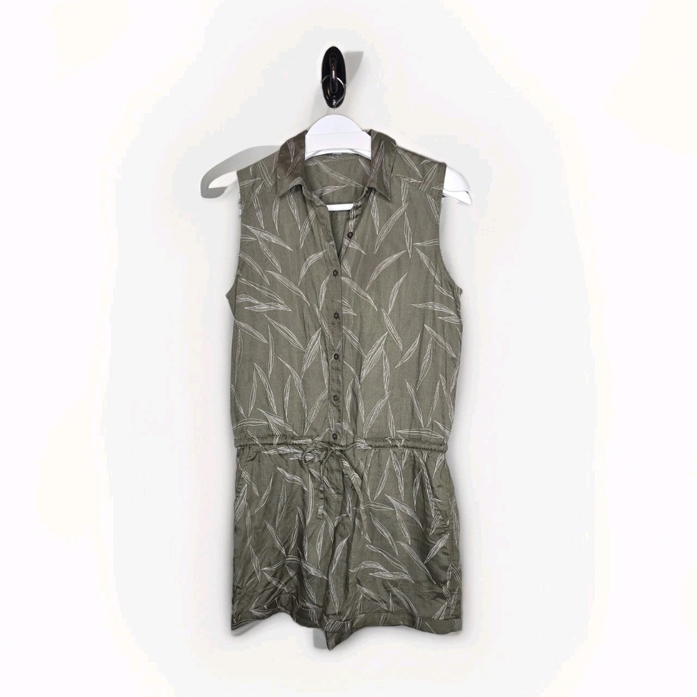 Prana Womens Weekend Escape Romper Sz XS Rye‎ Green Leaves Earthy Natural Resort